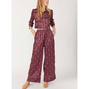 Free People Purple Pajama Set with Gold Accents